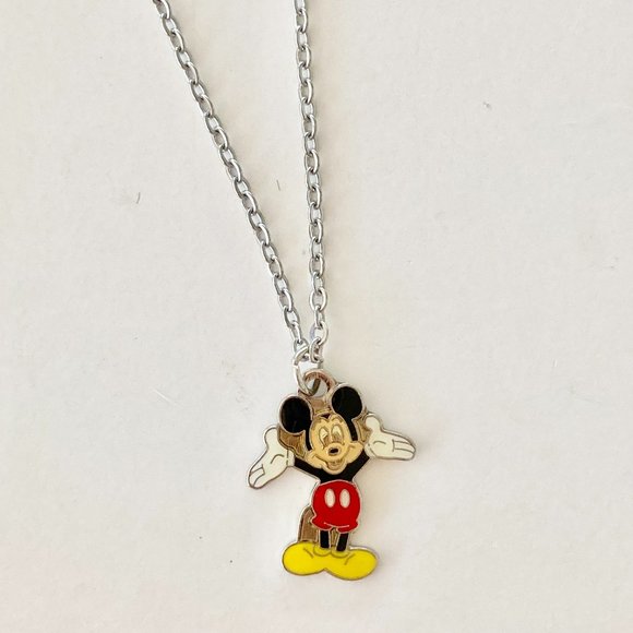 Vintage Disney Mickey Mouse Charm Necklace Disneyana Enamel Smiling signed - Picture 3 of 5